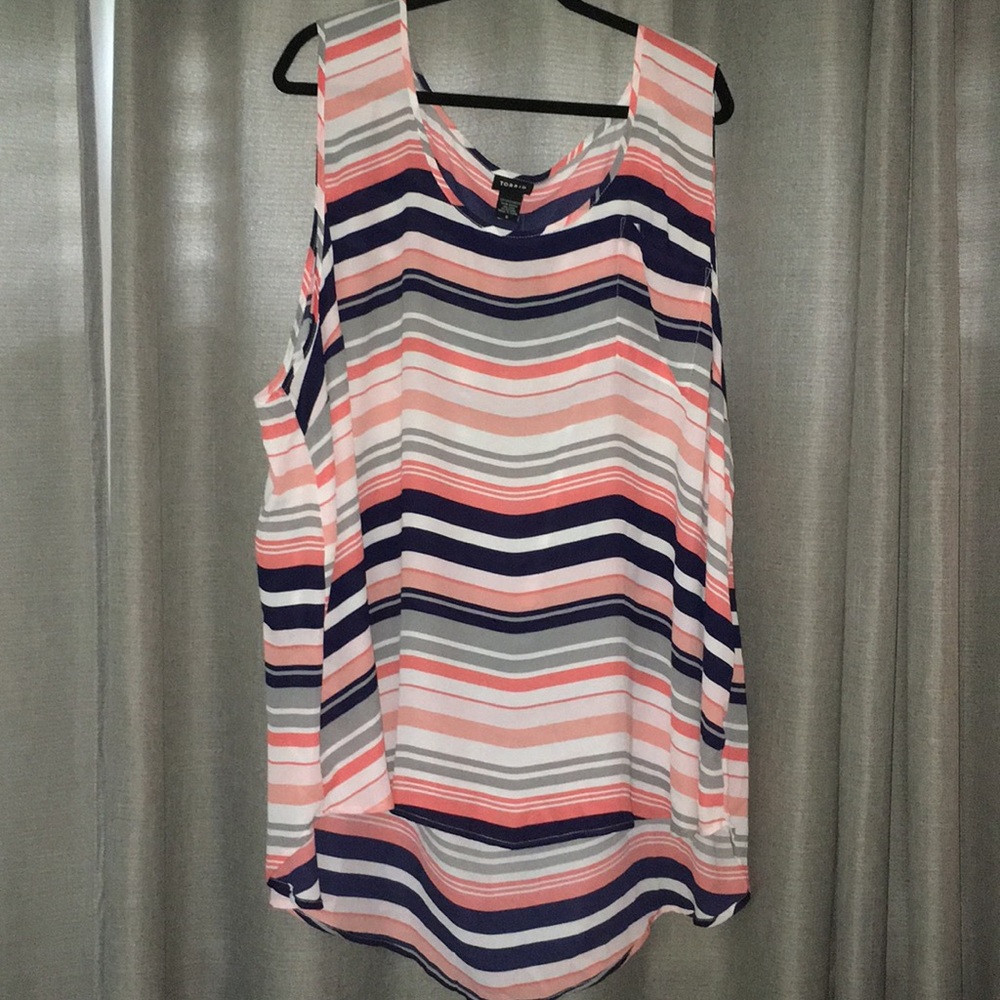 Stripe georgette pocket tank top